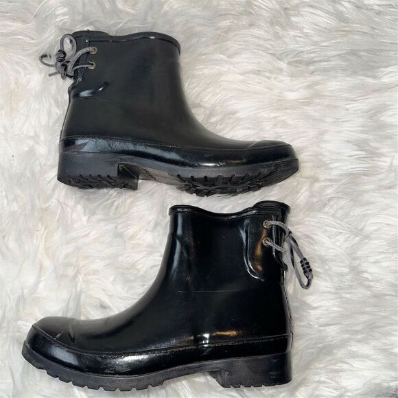 Sperry Women's Black Walker Turk Waterproof Rain Boots Size 6 Tie Back Slip-on - Picture 5 of 13